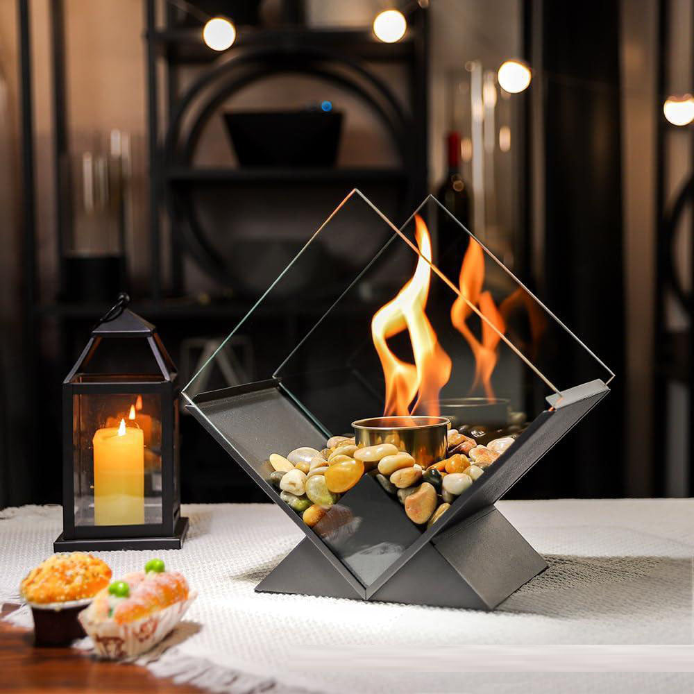 Diamond Tabletop Bioethanol Fireplace | Glass Real Flame Heater