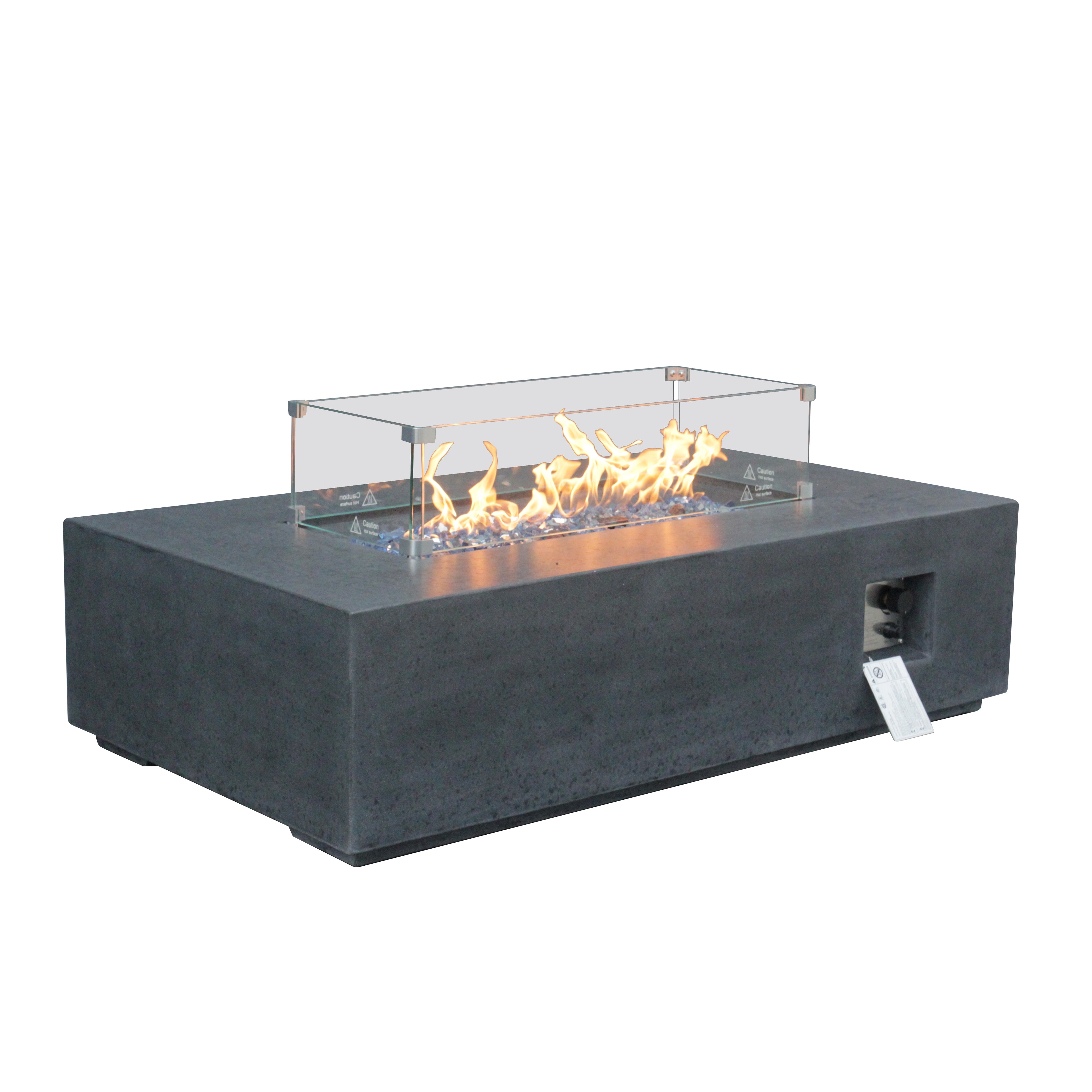 52" Outdoor Propane Fire Pit Table — Rectangle Concrete Gas Fire Table in Dark Grey | Garden Patio Heater