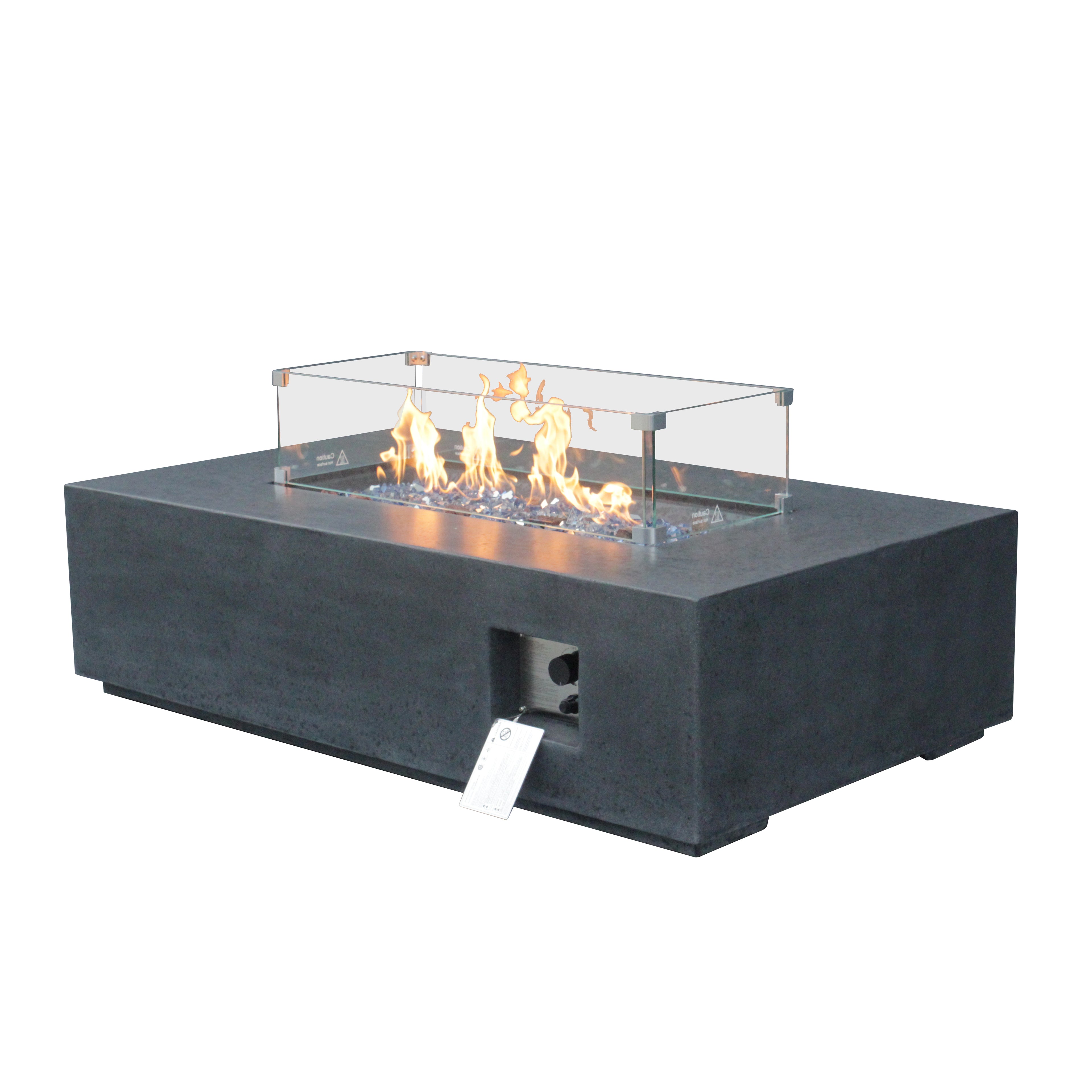 52" Outdoor Propane Fire Pit Table — Rectangle Concrete Gas Fire Table in Dark Grey | Garden Patio Heater