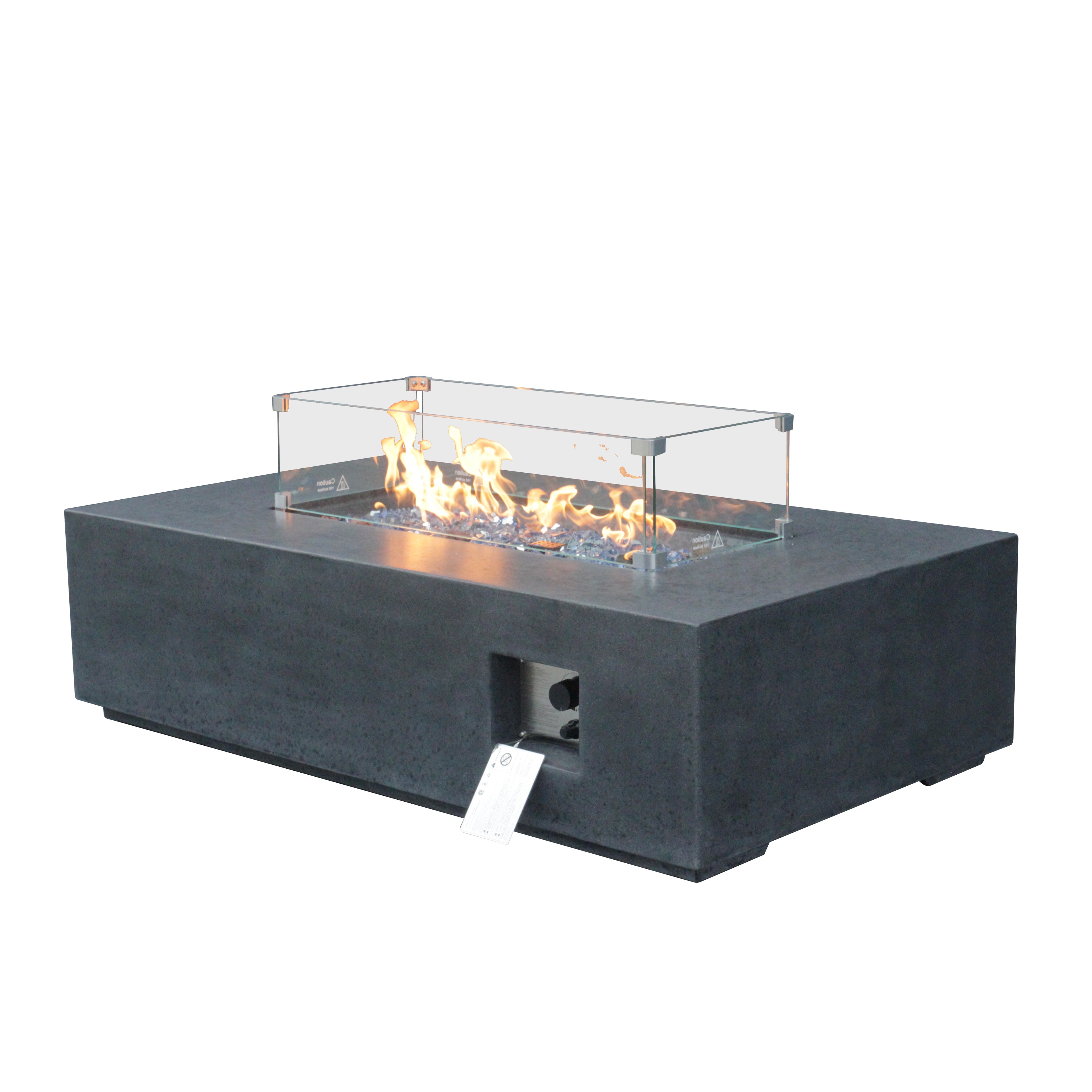 52" Outdoor Propane Fire Pit Table — Rectangle Concrete Gas Fire Table in Dark Grey | Garden Patio Heater