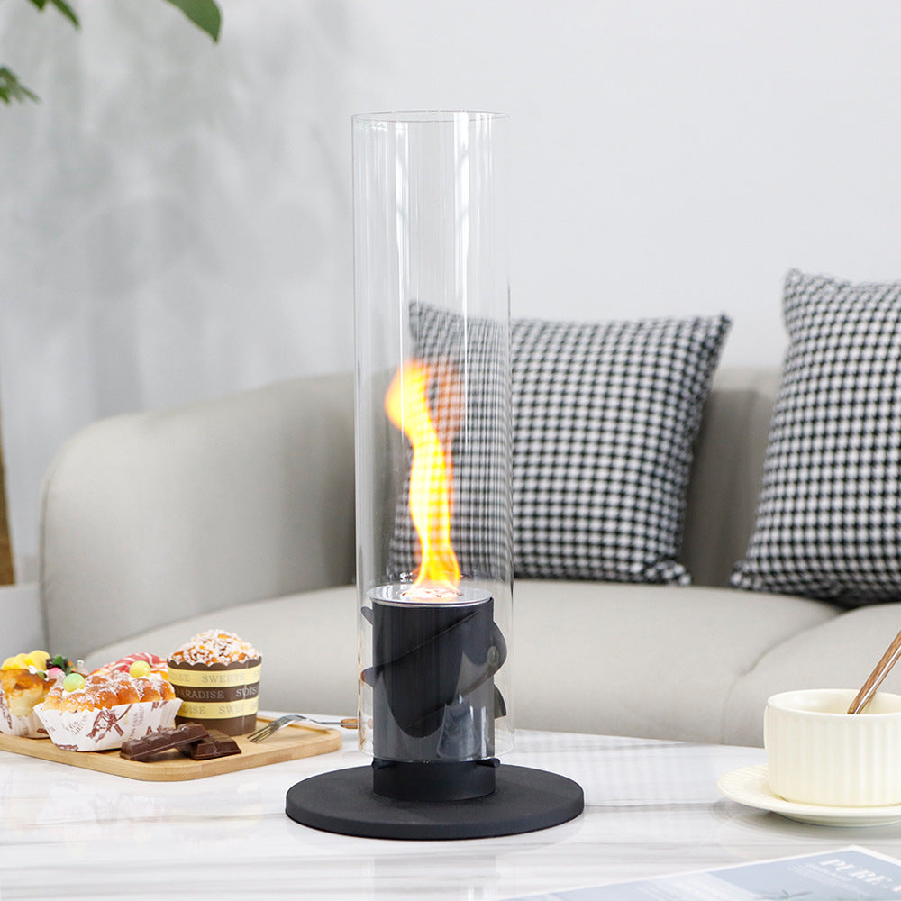 Real Flame Tabletop Ethanol Cylinder Fireplace | Indoor & Outdoor Bioethanol Fire Pit