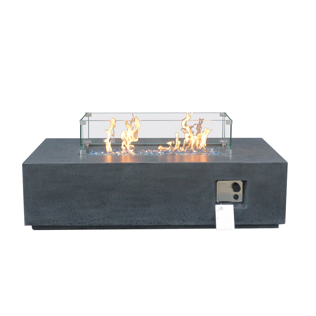 52" Outdoor Propane Fire Pit Table — Rectangle Concrete Gas Fire Table in Dark Grey | Garden Patio Heater