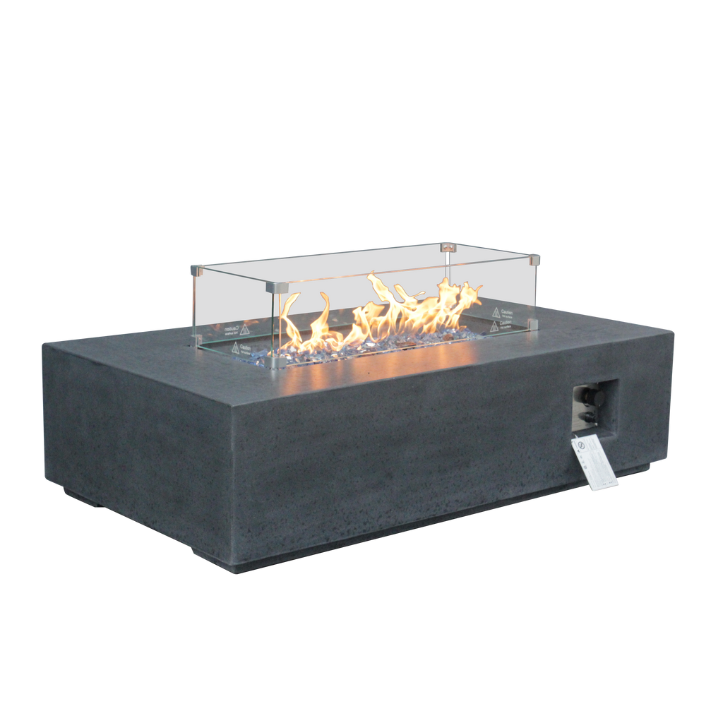 52" Outdoor Propane Fire Pit Table — Rectangle Concrete Gas Fire Table in Dark Grey | Garden Patio Heater
