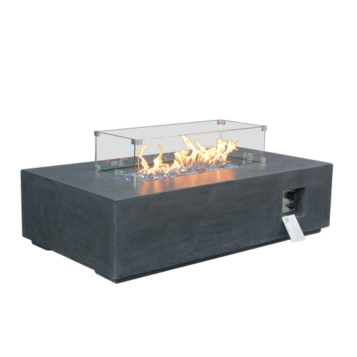 52" Outdoor Propane Fire Pit Table — Rectangle Concrete Gas Fire Table in Dark Grey | Garden Patio Heater