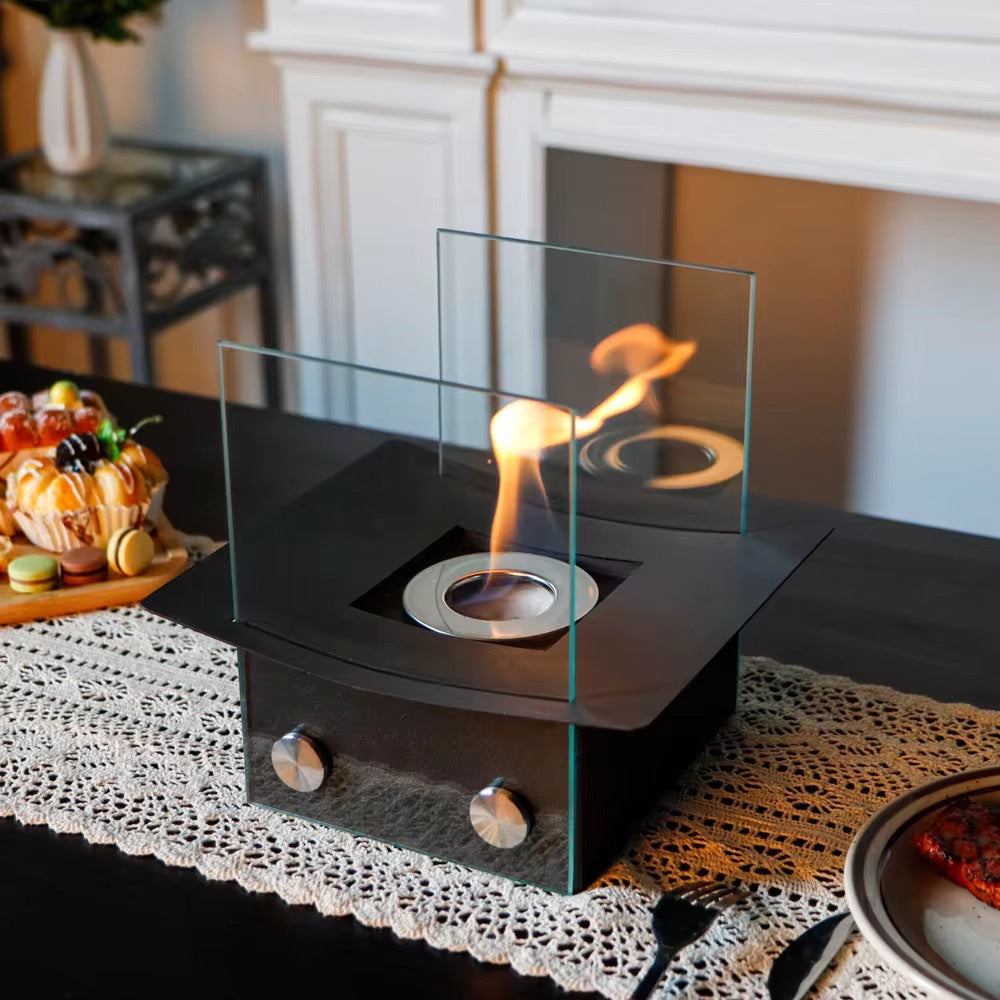 Polygon Tabletop Bioethanol Fireplace | Black Metal Real Flame Fire Pit