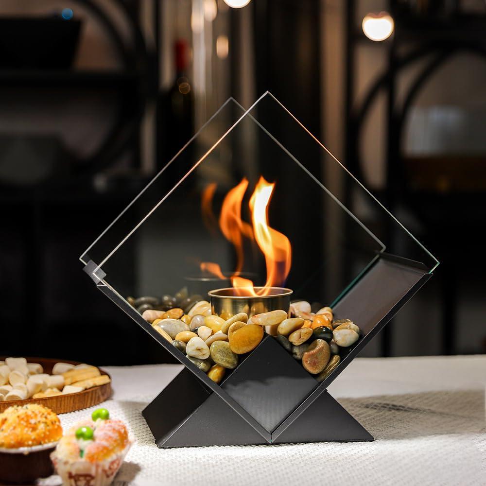 Diamond Tabletop Bioethanol Fireplace | Glass Real Flame Heater