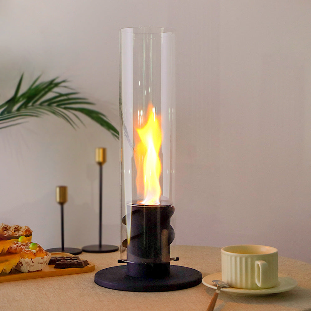 Real Flame Tabletop Ethanol Cylinder Fireplace | Indoor & Outdoor Bioethanol Fire Pit