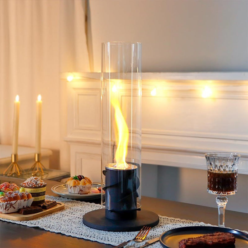 Real Flame Tabletop Ethanol Cylinder Fireplace | Indoor & Outdoor Bioethanol Fire Pit