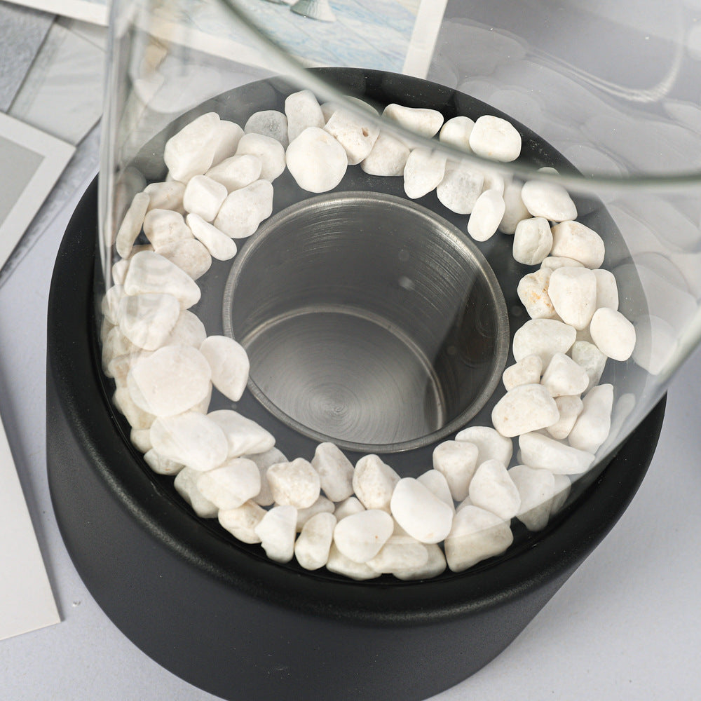 Desktop Bioethanol Fireplace | Small Portable Indoor Ethanol Fire | Circular Glass Stainless Steel Tabletop Heater