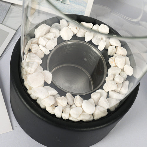Desktop Bioethanol Fireplace | Small Portable Indoor Ethanol Fire | Circular Glass Stainless Steel Tabletop Heater