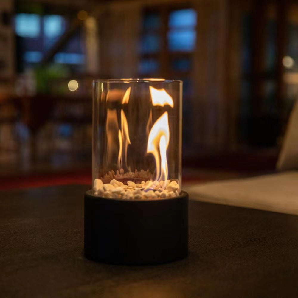 Desktop Bioethanol Fireplace | Small Portable Indoor Ethanol Fire | Circular Glass Stainless Steel Tabletop Heater