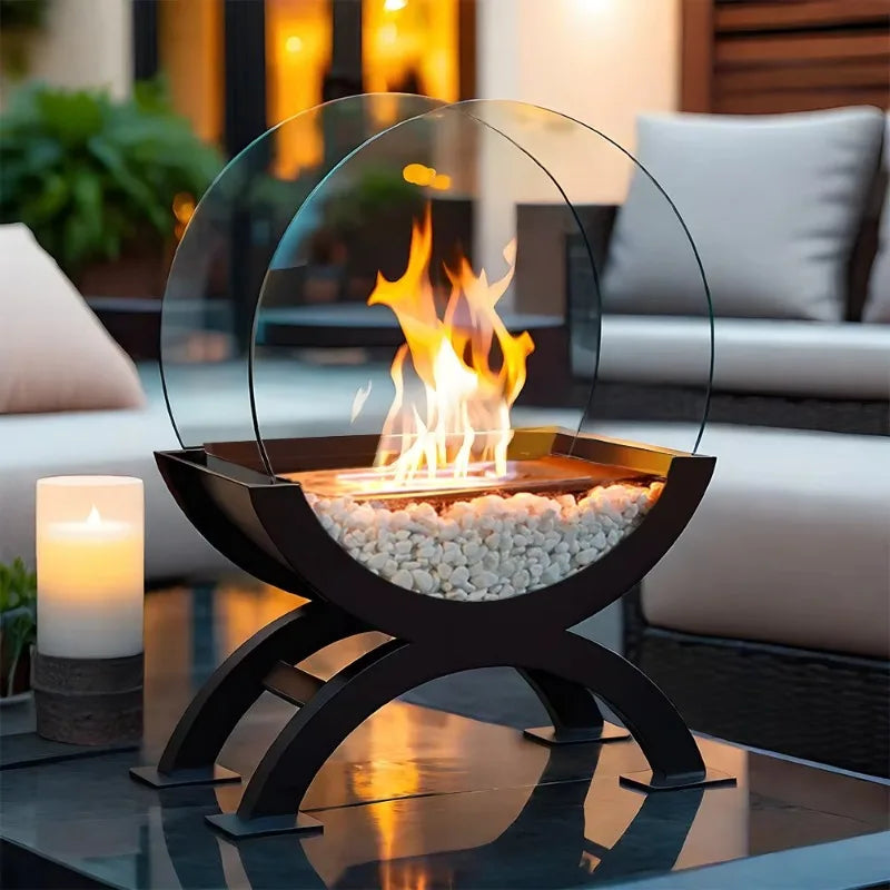 Large Freestanding Bioethanol Fireplace | Round Indoor Outdoor Fire Pit